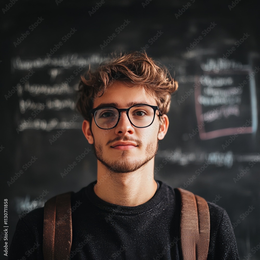 Obraz premium Young student at blackboard