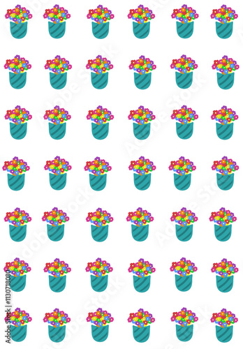 seamless pattern with minimalist flower vases on white background 