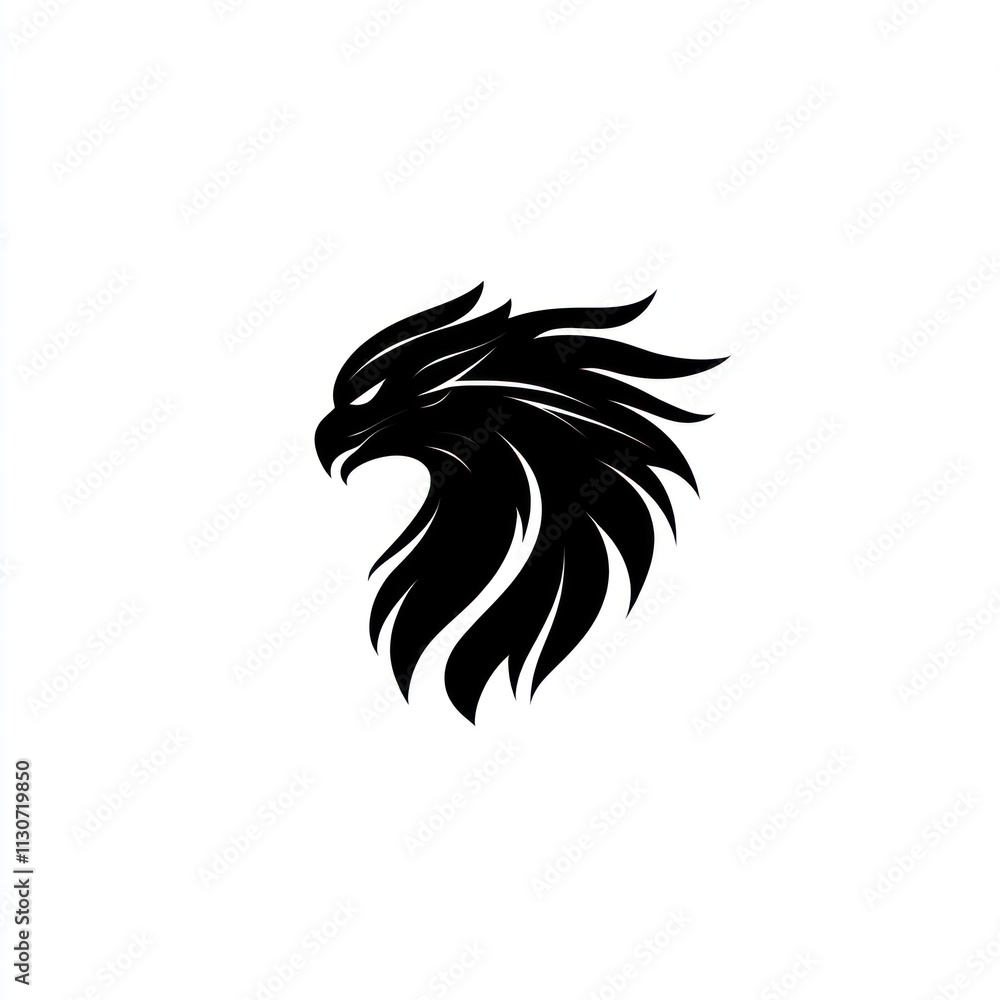 Obraz premium Stylized black eagle head profile, fierce expression, tribal design.