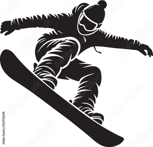 Snowboarder mid-trick silhouette vector illustration