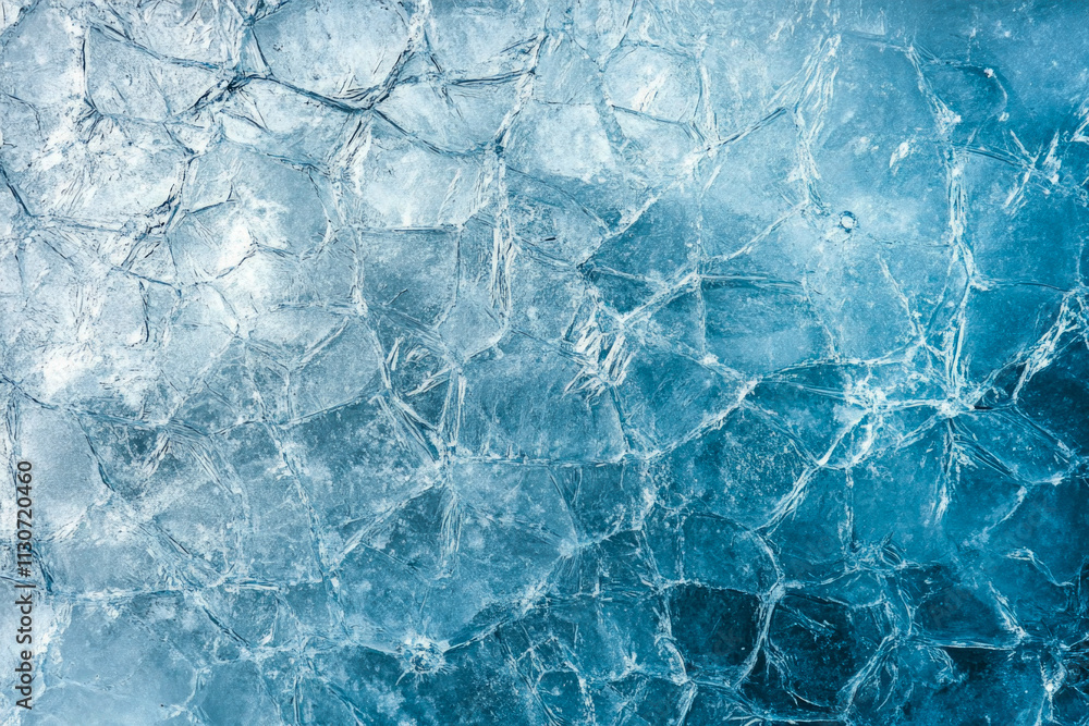 Fototapeta premium Crystalline blue ice surface with abstract fractures and texture