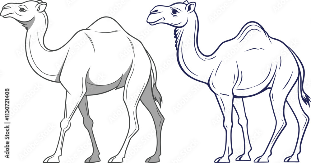 Fototapeta premium Camel line art vector and black and white drawing illustration design