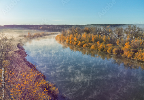 The loop of the Tobol River in the Kurgan region of Russia, a picture from a drone photo