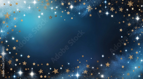 Starry night sky background with golden stars and blue gradient