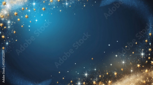 Starry Night Sky with Golden Sparkles and Blue Gradient Background