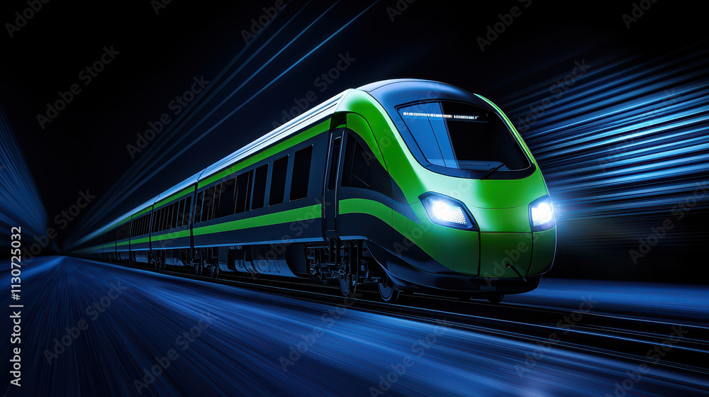 Naklejka premium High speed train in motion, showcasing sleek design and vibrant colors