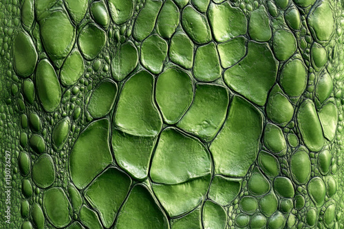 Close-up of green reptile scales texture with intricate patterns photo