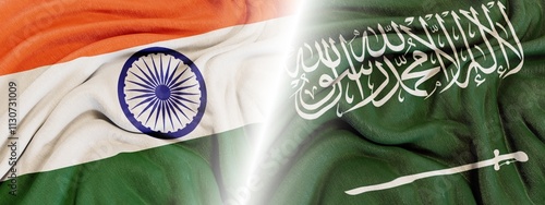  A symbolic representation of unity and collaboration showcasing the flags of India and Saudi Arabia side by side - emphasizing cultural diversity and international connections.