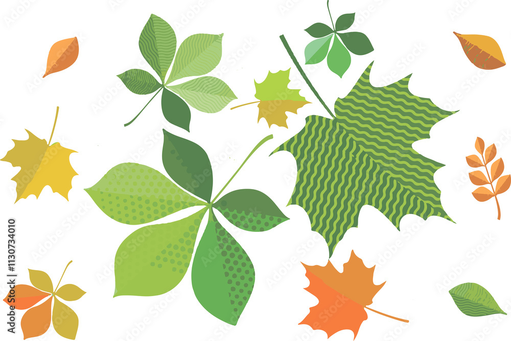 Fototapeta premium Seamless pattern. Background. Birch, oak, maple, chestnut leaves. . Vector illustration. Flyer background design, advertising background, fabric, clothes, texture, textile pattern.