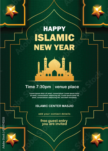 A poster for a mosque that says happy new year