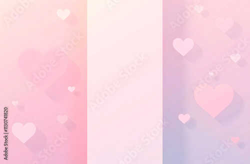 Elegant arrangement of pink hearts on a textured gradient background, perfect for Valentine's Day materials or wedding-themed graphic projects. Selective focus