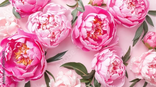 Fototapeta Naklejka Na Ścianę i Meble -  Pink peonies on the pink background