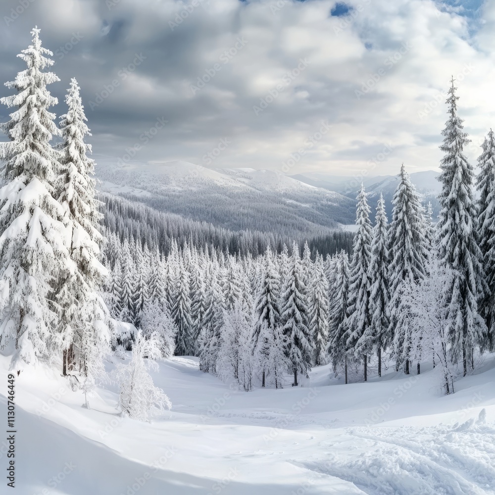 Obraz premium Snowy Carpathian vista, stitched from three shots