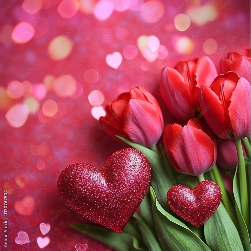 Fototapeta premium Love Valentine's Day with hearts and tulips.