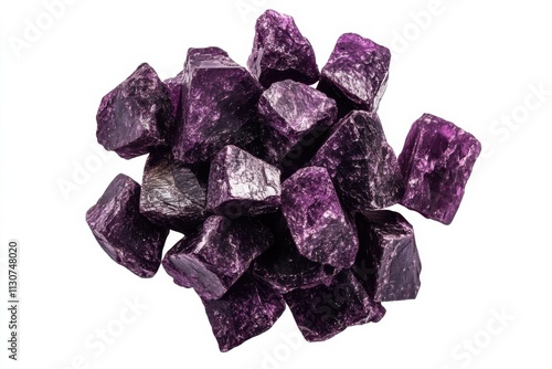 Close-up of Sparkling Purpurite Mineral on White Background photo