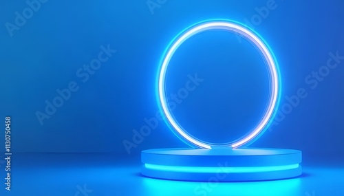 Glowing neon circle above a platform.