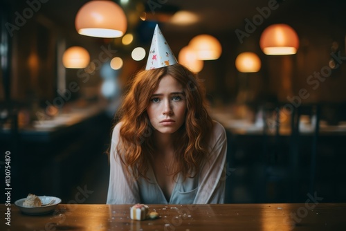 Emotional portrait of loneliness on birthday celebration. photo