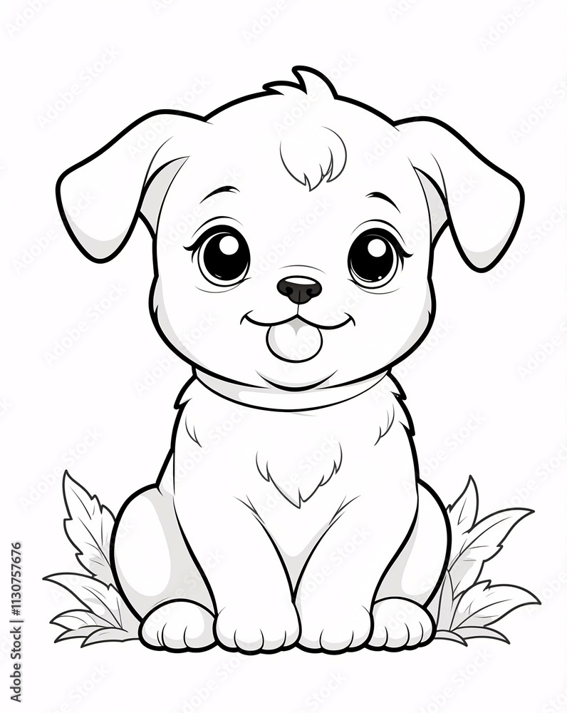 Fototapeta premium Adorable Puppy Line Art for Kids Coloring Book Featuring Playful Design and Easy to Color Features