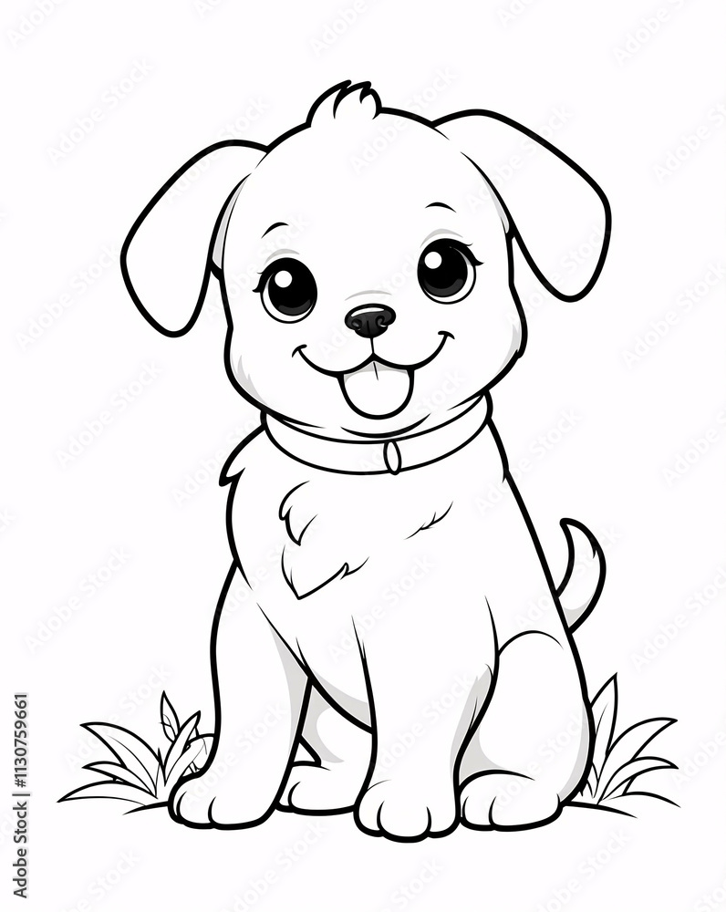 Fototapeta premium Cute Puppy Design in Line Art for Children Fun Coloring Book Activities and Creative Play