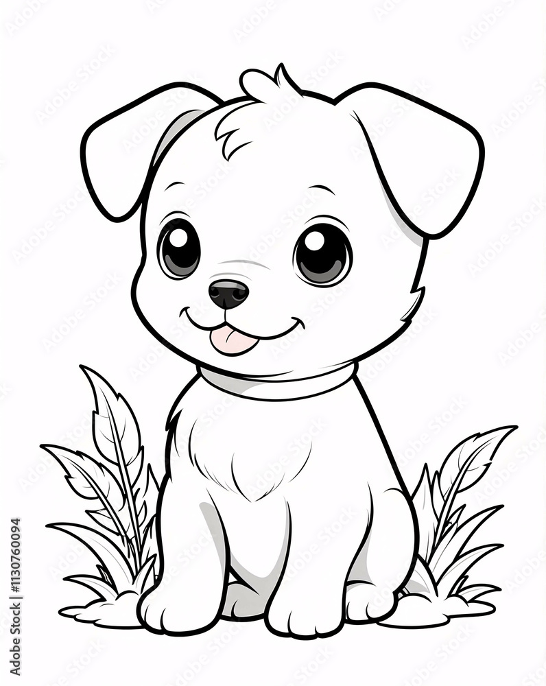 Fototapeta premium Delightful Puppy Line Art Illustration for Kids Coloring Book with Adorable Features and Easy Outlines