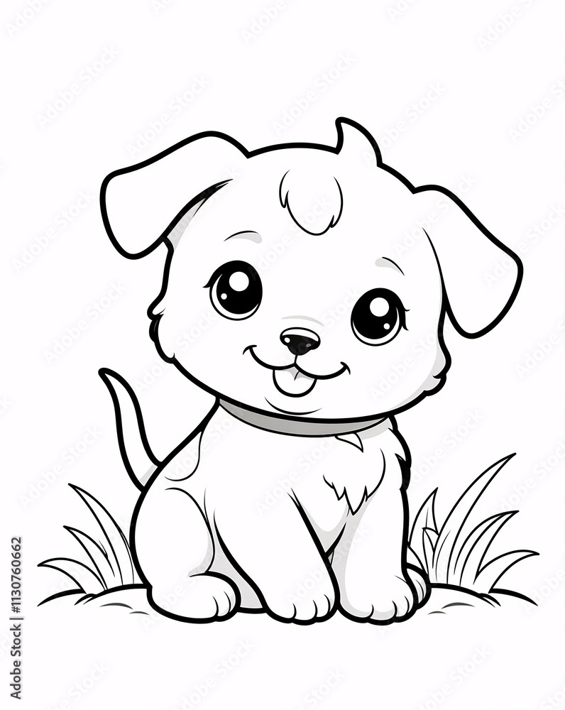Obraz premium Fun and Whimsical Puppy Design in Line Art Style for Kids Coloring Book with Easy Details and Fun Shapes