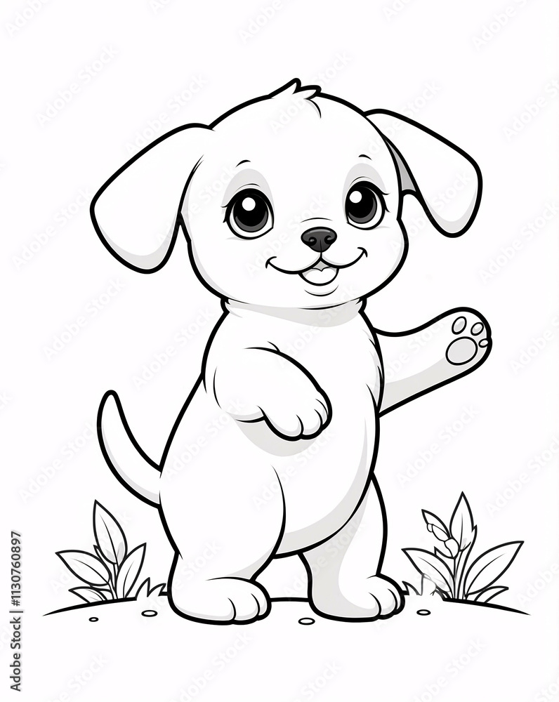 Obraz premium Fun Puppy Line Art Drawing for Kids Coloring Book with Simple Designs and Playful Details