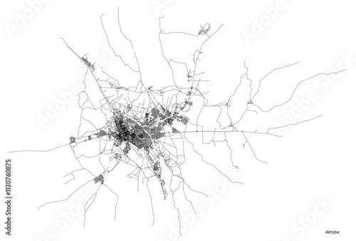 Aktobe city map with roads and streets, Kazakhstan. Vector outline illustration. photo