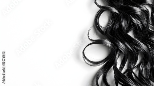 A long black hair with a white background