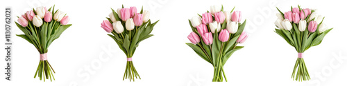 Minimal Love Symbol. Beautiful bouquet of soft pink and white tulips, perfect for romance Transparent Background