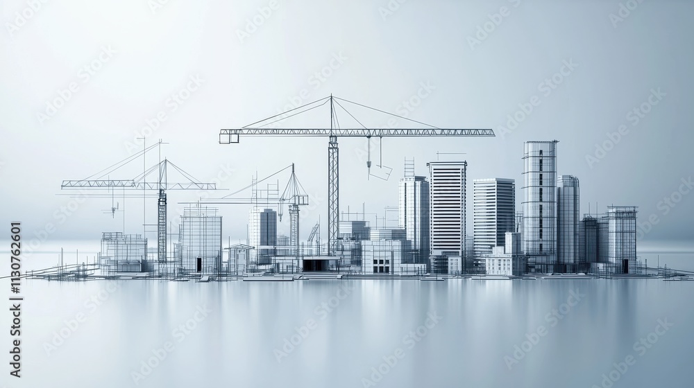 Obraz premium Urban construction draft of cityscape architecture in progress