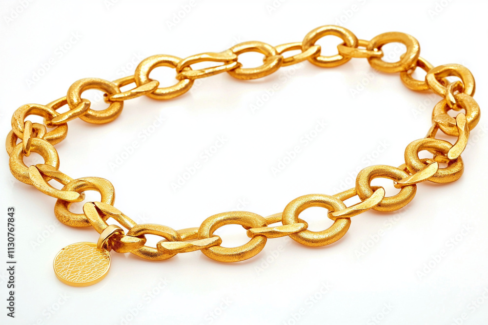 Fototapeta premium Gold chain with pendant on white background