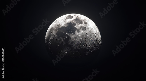 A detailed moon with visible craters against a dark night sky, glowing softly. photo