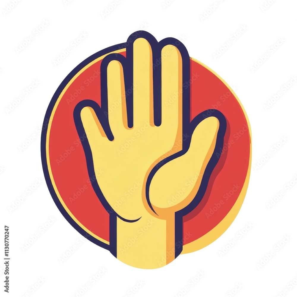 Obraz premium A stylized illustration of a hand raised in a stop gesture against a circular background.