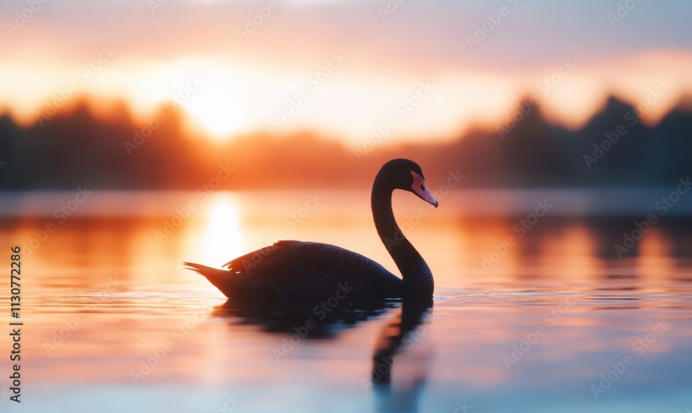Fototapeta premium Striking Black swan with natural sunrise