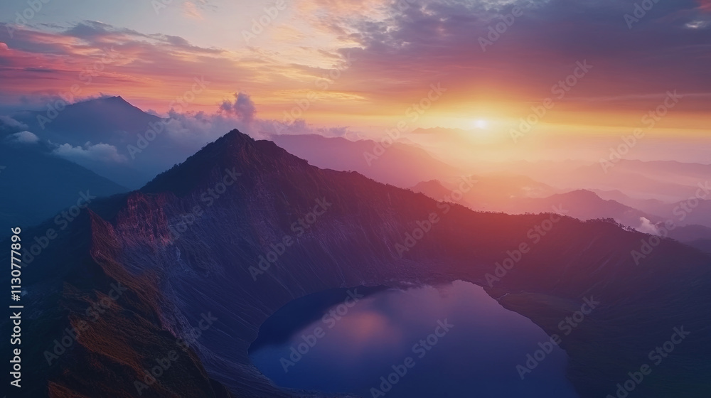 Obraz premium Dormant volcanic crater, silent mountains, surrounded by greenery