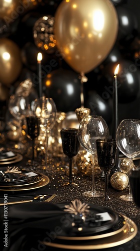 Elegant Black and Gold Party Table Decor for New Year, Golden and Black Party Decor, New Year's day, New Year's Eve 