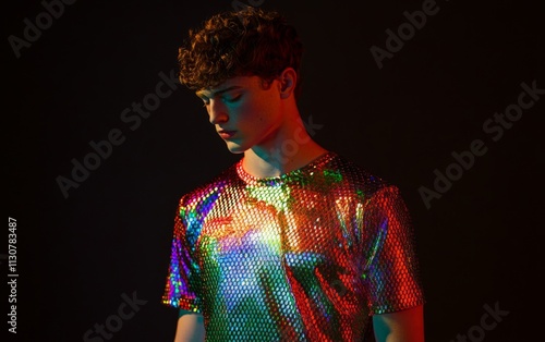 Obraz na płótnie Chic y2k hologram outfit w salonie