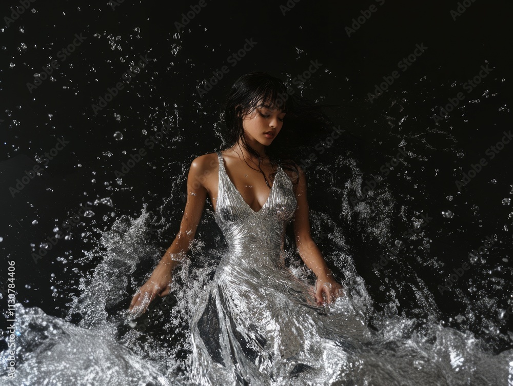 Melted silver silk dress Y2K