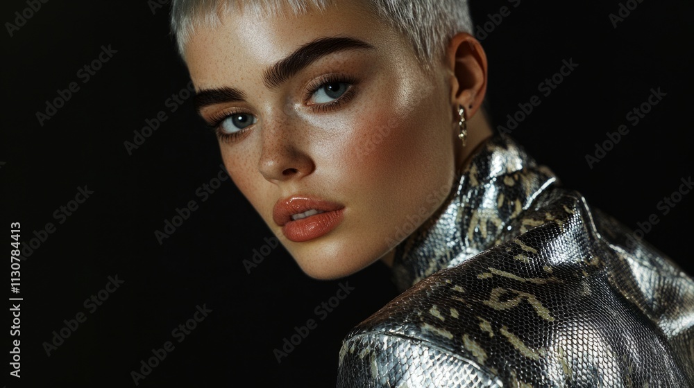 Silver snakeskin fashion portrait