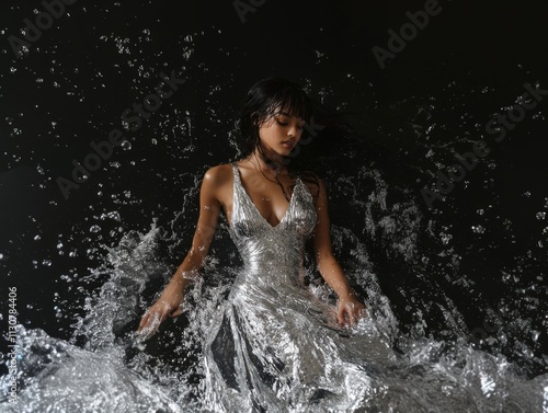 Obraz na płótnie Melted silver silk dress Y2K w salonie
