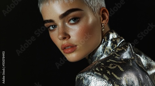 Obraz na płótnie Silver snakeskin fashion portrait w salonie