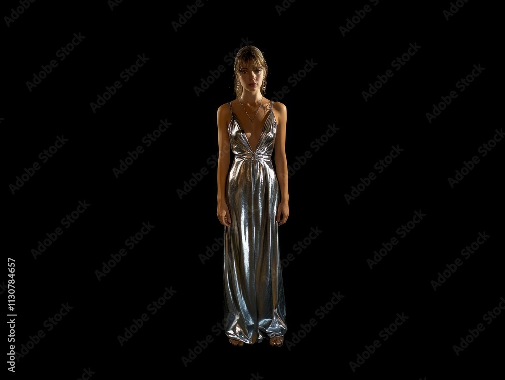 Stylish y2k wet silver silk dress