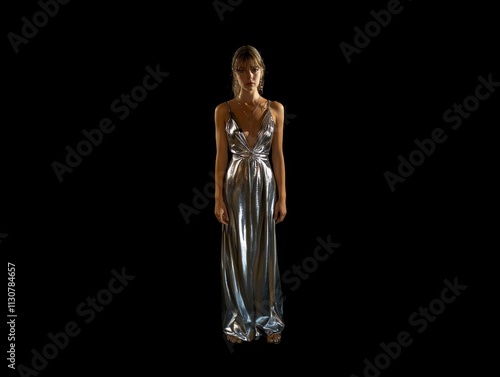 Stylish y2k wet silver silk dress