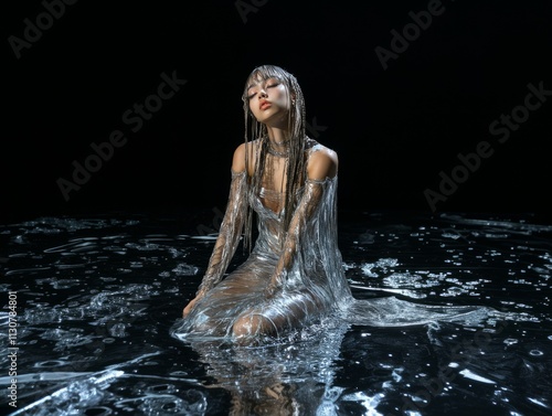 Obraz na płótnie Y2k liquid silver dress with glowing effect w salonie