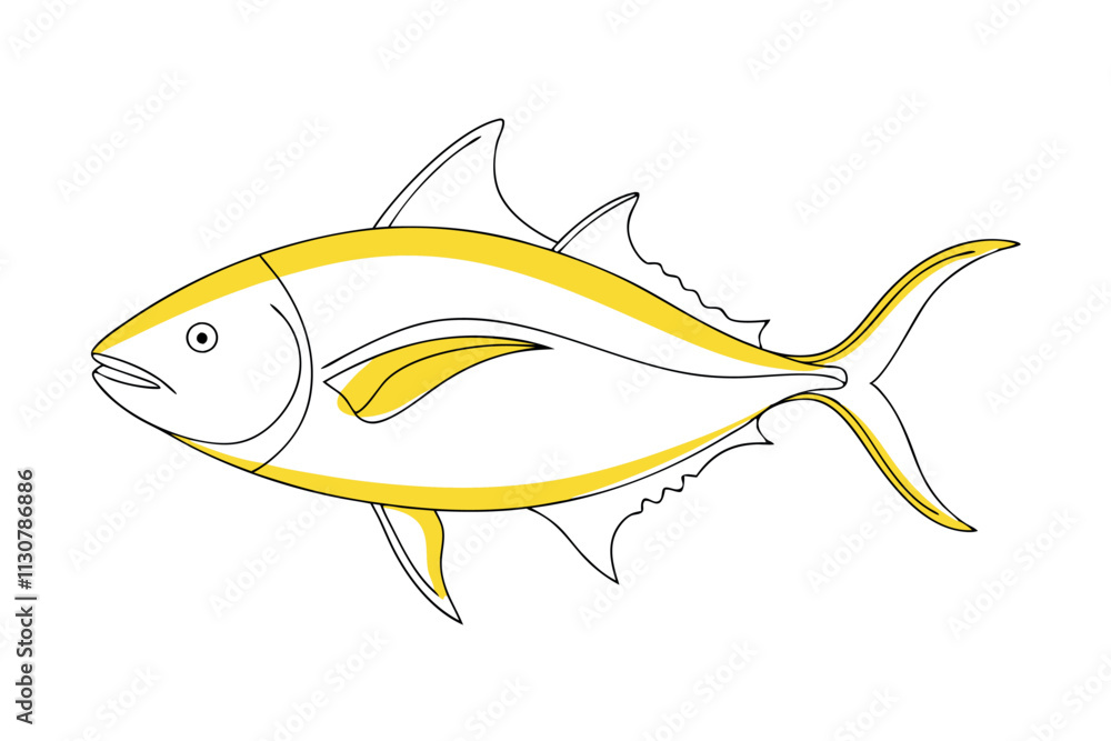 Fototapeta premium Yellowfin Tuna Line Drawing | Vector Art Illustration for Design