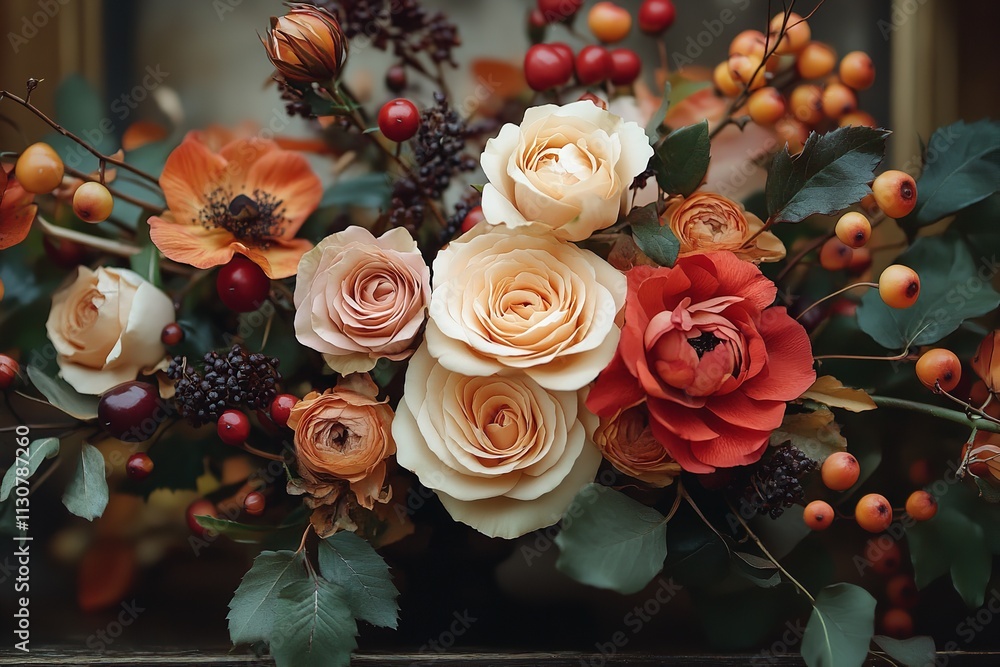 Obraz premium Autumnal Floral Table Décor Ideal for Giving Thanks. Generative Ai