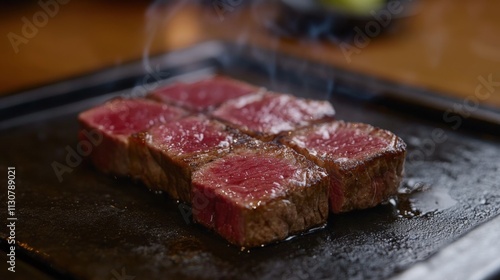 juicy grilled steak on a hot plate