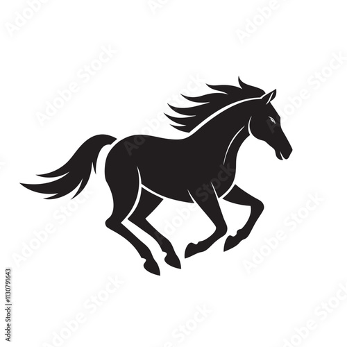rearing up mustang - standing horse side view black vector silhouette design
