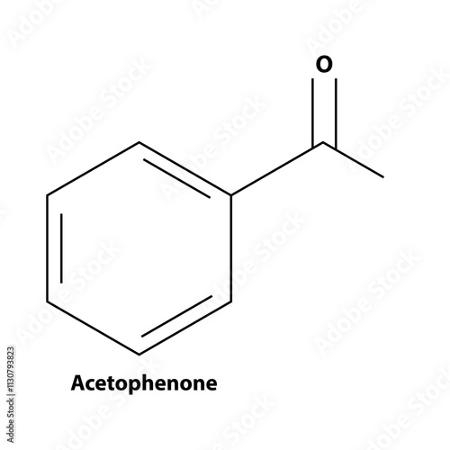 Acetophenone. chemistry Organic compound. black line vector 2d shape