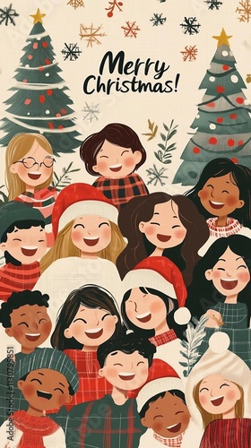 Christmas greetings and smiling people from different countries